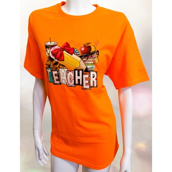 Tops Orange Women Large T-shirt with‎ Teacher Designs - Picture 2 of 7